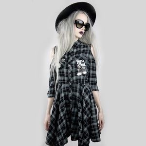Killstar flannel “you suck” shirt dress with corset style back